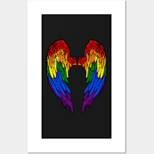 Gay Pride Rainbow Angels Wings Back Design T-Shirt, Phone Case and Others Posters and Art